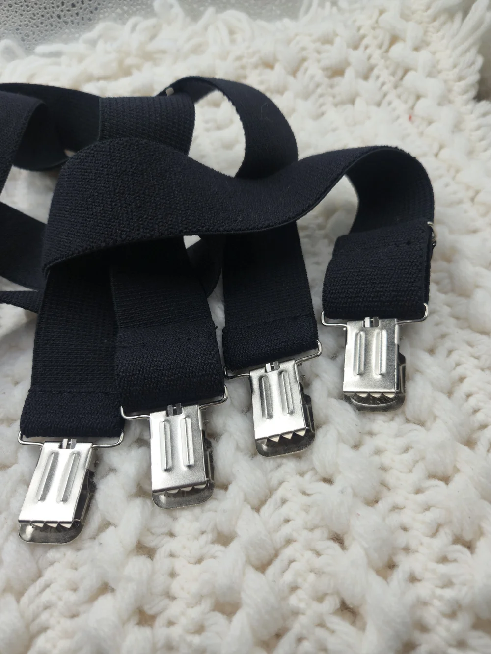 Black Elastic Suspenders with Silver Clips